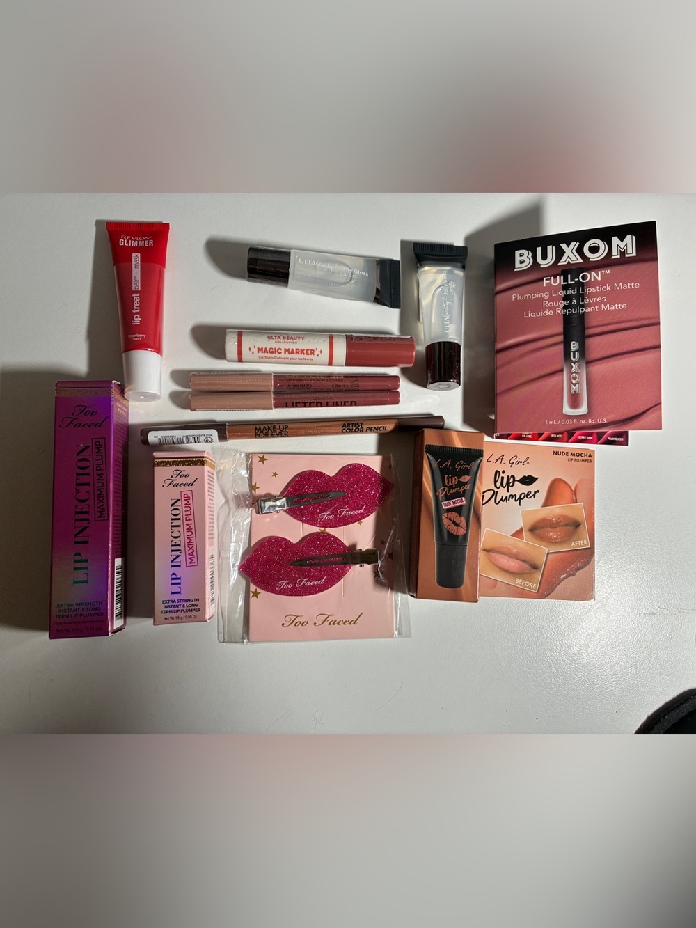 11pc Lip Bundle Too Faced MUFE Buxom Revlon Maybelline Ulta + Bonus Glitter Clip